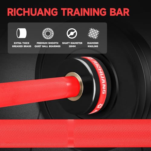 Ceramic Olympic Barbell 4/5/6FT – Short 2" Bar for Home Gym | Alloy/A3/45 steel. 400-500LB. 28mm knurled grip. Brass bushings. Squat, bench, deadlift, hip thrust. Fits standard plates. - color: Red, size: 6FT-500LBS