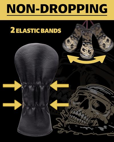 Golf Club Covers, Black Gold Skeleton Driver Covers Fairway Wood Headcover Hybrid Cover Leather Mallet Putter Covers Blade Headcovers Golf Head Covers with Magnetic Closure for Most Brand