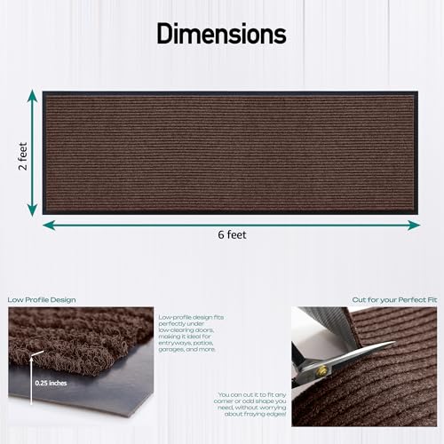 MaxMat® Large Waterproof Doormat - Heavy Duty, Commercial, Low-Profile, Easy to Clean, Rubber Floor Mat (2 x 6 Feet, Brown, MXM-RIB0026BR) - color: Brown, size: 2 x 6 feet