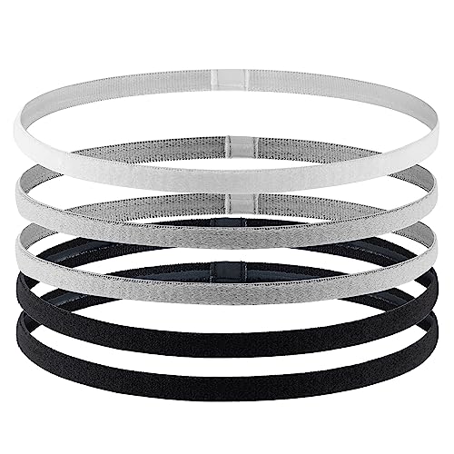 Girls Sport Headbands Non-Slip Hairband - Athletic Grip Elastic Single Skinny Sweatbands for Guide Sweat When Running Soccer Basketball Yoga Tennis Cycling 10 Pack - color: Black 2 + Grey 2 + White 1