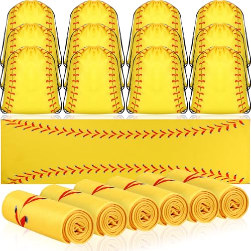 Hahafelt 24 Pcs Team Gifts, Including 12 Cooling Towels, 12 Drawstring Backpack Sports Party Favor for Teens Players Athletes Gifts Sport Supplies - style: Softball Style
