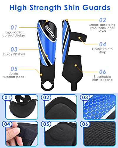 BROTOU Shin Guards Soccer Youth, Soccer Shin Guards for Kids 3-15 | Light Weight Adjustable Straps Shin Pads Protection Equipment with Ankle and Leg Calf Protection - color: BLUE, size: X-Small