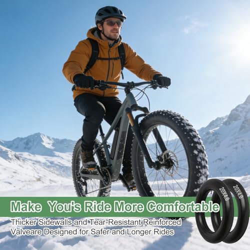 2 Pack of Fat Tire Bike Inner Tubes, 20/24/26 X4.0 Heavy Duty Bike Tube, Inner Tube with 32mm Schrader Valve for Snow Mountain Bike E-Bike - size: 20X4.0 (2 Pack)