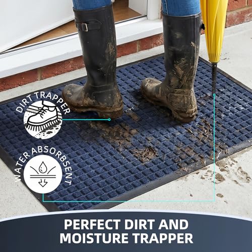 Front Door Mat Outside Entrance, Heavy Duty Waterproof Doormat | 31.5"x20" Indoor/Outdoor Dirt Trapper with Non-Slip Rubber Backing, Low Profile Easy Clean, Stain & Fade Resistant Navy - color: Navy, size: 1'8" x 2'8" (Rectangular)