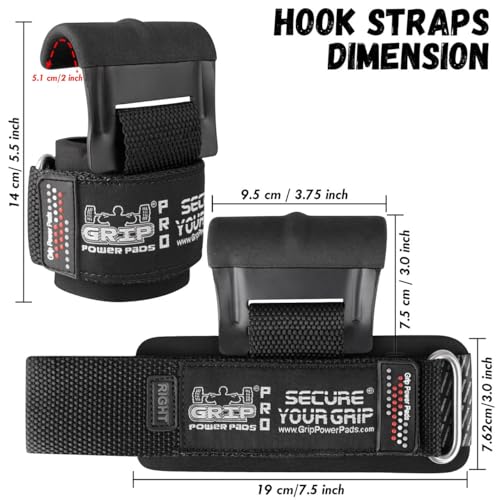 Heavy Duty PRO Metal Lifting Steel Hooks Power Weightlifting Set of 2 Premium Thick Padded Workout Hook Gloves (Men-Wrist Size Large, Patented Reversed Hooks Big Grip)