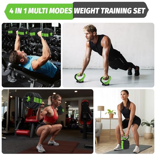 Adjustable Dumbbells Set, 3 In 1 Free Weight Dumbbells Set with Barbell, Kettlebell Options, Home Dumbbell Set with Anti-Slip Texture Handle for Strength Training Suit Men & Women