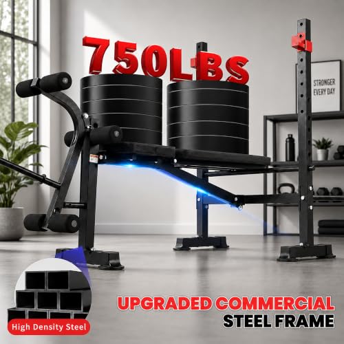 MAIDOMA Foldable 1500LBS Capacity 8 IN 1 Weight Bench Set with Leg Extension/Squat Rack/Preacher Curl, Adjustable Bench Press for Home Gym Full Body Workout (US Stock) - color: Vermeil