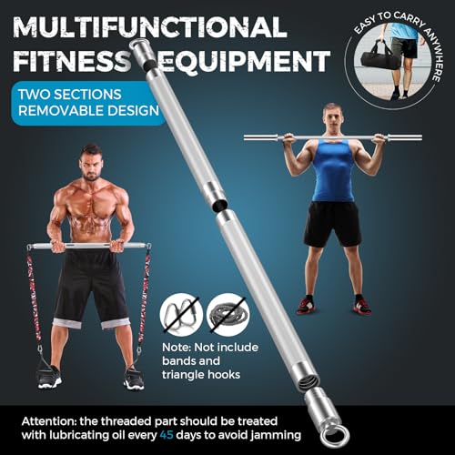 DASKING 4ft/4.9ft Barbell, 2-Inch Olympic Detachable Bar, Portable Strength Training Bar for Weightlifting, Squat, Bench Press, Home Gym, 450LBS, Includes Silent Collars - size: 3.9 Ft