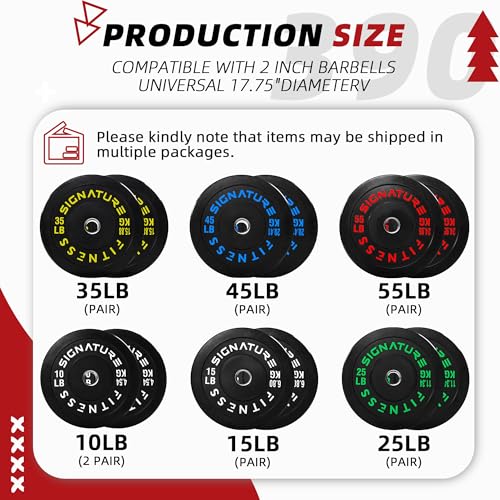 Fitvids 2-Inch Olympic Rubber Weight Plates Sets, Bumper Plates Set with Barbell for Strength Training, 180-390 Lbs Multiple Options - color: Colored, style: 390LB Set