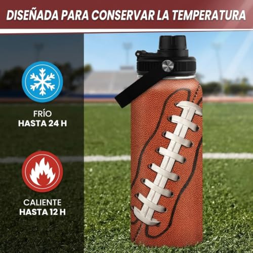 SANDJEST Football Water Bottle - 32oz Insulated Stainless Steel Sports Bottles - Gifts for Men Football Lovers Fan Players - color: Football 3