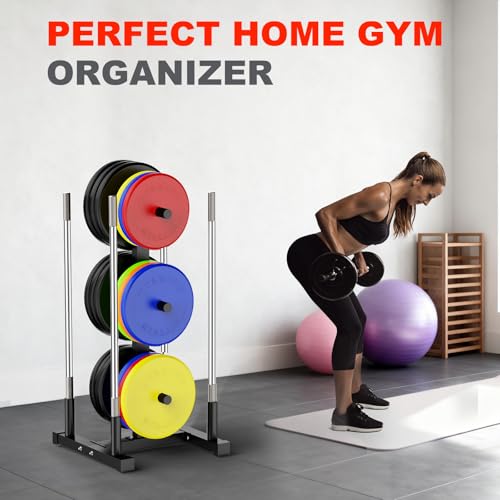 FAHKNS 660LB Olympic Weight Plate Rack, Heavy Duty Weight Tree Holder | Wide Reinforced Base, Space Saving Design, Vertical Barbell Storage, Perfect for Home Gym Plates