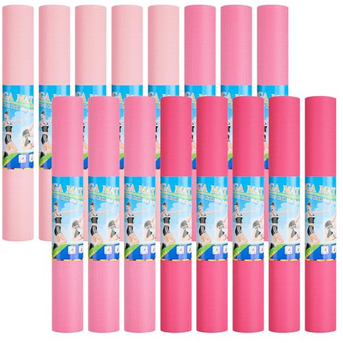 Funtery 3 mm Thin Yoga Mats Bulk, 68 x 24 Inches Lightweight PVC Exercise Mats Non Slip Workout Fitness Pads for Yoga Pilates Stretching Classes Gym Home Studio - color: Pink Series Color