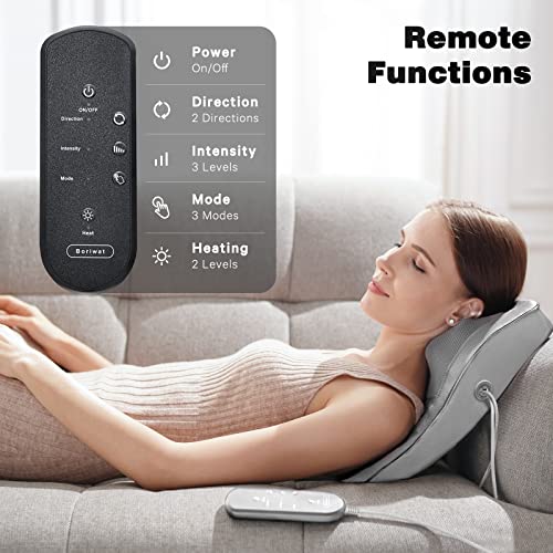 Boriwat Back Massager with Heat, 3D Kneading Massage Pillow for Back, Neck, Shoulder, Leg Pain Relief Deep Tissue, Gifts for Women Men Mom Dad(Light Gray) - style: Light Gray