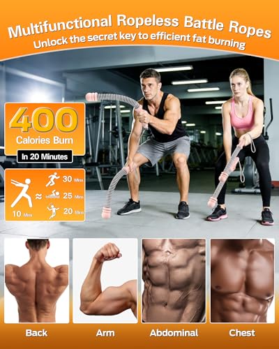 VividPulse Pink 2PCS Weighted Ropeless Battle Ropes for Home Gym - Portable & Quiet Training Rope for HIIT, Strength & Low-Impact Cardio - Full Body Workout Equipment for Men & Women - color: Pink