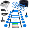 Haootadiy Agility Training Equipment, Football Training Equipment Includes 20FT Agility Ladder,4 Adjustable Agility Hurdles, 12 Football Cones, Parachute, for Training Soccer Basketball Athletes - color: BLUE