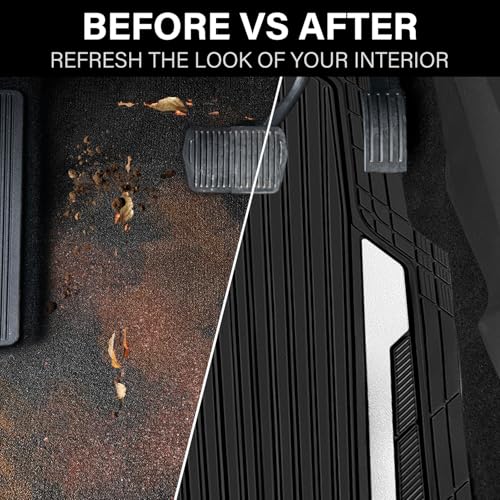 CAR PASS Heavy Duty Rubber Car Mats Metallic,Aluminum Film All Weather Floor Mats Waterproof Universal Trim to Fit SUVs Sedans Vans 4 Piece Anodized Deep Dish Two-Tone Sporty Black White Chrome - color: Black White
