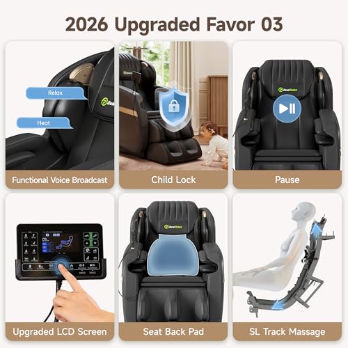 Real Relax 2026 Upgraded 2D SL-Track Massage Chair,Recliner Full Body Zero Gravity with 8 Auto Modes and Upgraded LCD Screen,Added Voice Broadcast,Headrest Cushion,Child Lock and Pause Button,Black - color: Black