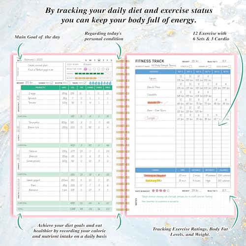 Wellness Planner & Fitness Log - Daily Diet & Health Journal with Weight Loss, Wellness Journal Notebook for Tracking Fitness, Sleep, Nutrition, Meal, Habits, A5(5.8 x 8.6 inch) (Pink) - color: Pink