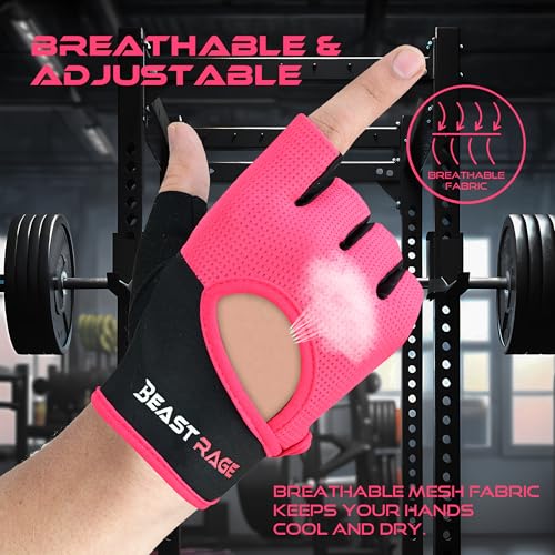 BEAST RAGE Workout Gloves for Men & Women - Fingerless Gym Gloves with Palm Protection, Breathable & Lightweight for Weightlifting, Cycling & Pull Up - color: Magenta, size: Small