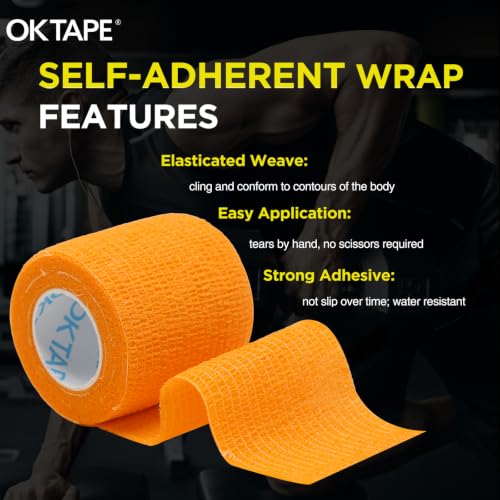 OK TAPE 12 Rolls Self Adhesive Bandage Wrap, Elastic Athletic Tape, Self Stick Bandage Tape, Vet Wrap, Medical Wrap for Wrist, Feet, 2" x 5 Yards - color: Spring, size: 2 Inch