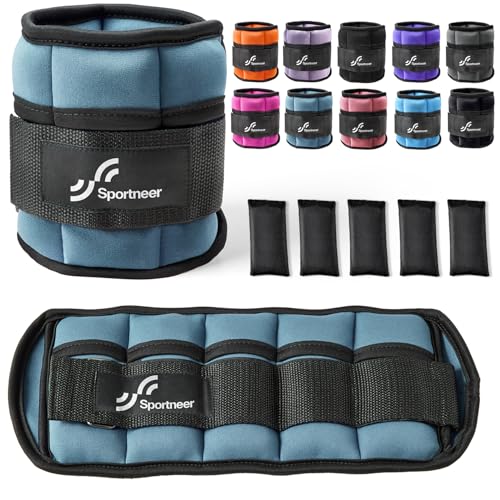 Sportneer Adjustable Ankle Weights Set - 1 Pair (2-10 lbs) Removable Sandbags for Women & Men, Comfortable Neoprene Leg Weights for Walking, Running, Pilates, Yoga, Home Workout & Physical Therapy - color: Dusty Blue