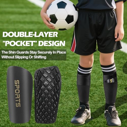 5PCS Kids Soccer Socks with Shin Guards and Shin Sleeves Set for for Age 5-12 Boys Girls Lightweight Soccer Football Equipment - size: Medium
