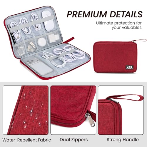 Electronic Organizer Travel Case, Slim Cable Accessories Pouch, Single Layer Tech Pouch & Cord Storage Bag for Chargers, Power Bank, SD Cards - Minimalist Travel Essentials - color: red, size: L