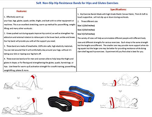 Non-Slip Heavy-Duty Exercise Loop Bands for Strengthening Hips, Glutes, Legs by Providing Resistance in Training & Support in Squats & Lifting. Three Lengths of Bands in a Tote Bag - color: black/red/blue