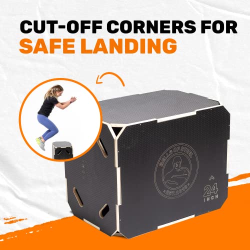 Plyo Box [Bells of Steel] Plyometric Box, 3-in-1, Anti-Slip, Wooden Step up Box for Workout, Jumps, Squats, Step-Ups, Knee-ups - style: S:20x18x16