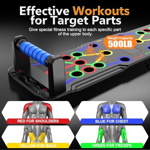 IUT Solid Push Up Board 15 in 1 Home Workout Equipment Multi-Functional Pushup Stands System Fitness Floor Chest Muscle Exercise Professional Equipment Burn Fat - color: M2-Blue Handle