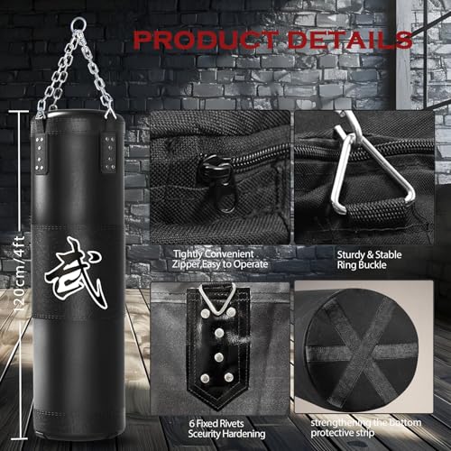 Mesetast Punching Bag for Adults, 4ft Heavy Boxing Bag Set with 12oz Boxing Gloves, MMA Karate Kickboxing Boxing Home Gym Martial Art - Unfilled