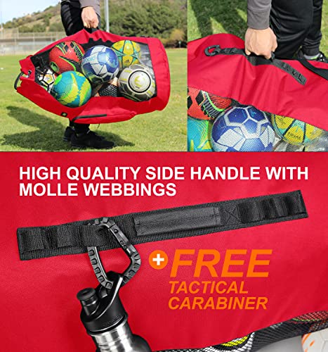 Fitdom Heavy Duty XL Soccer Mesh Equipment Ball Bag w/Adjustable Shoulder Strap Design for Coach. with an Over-Sized Front Pocket for Sporting Accessories. Best for All Outdoor & Water Gears - color: Red / Black