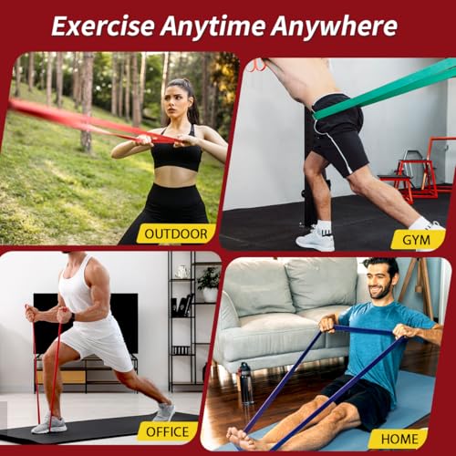 WHATAFIT Resistance Bands, Pull Up Assist Bands with Handles, Door Anchor | Natural Latex Rubber, Progressive Tension, Exercise Loop for Full-Body Fitness, Portable Gym Bag, Warm-Up & Stretch - color: 5-85LBS COLORFUL