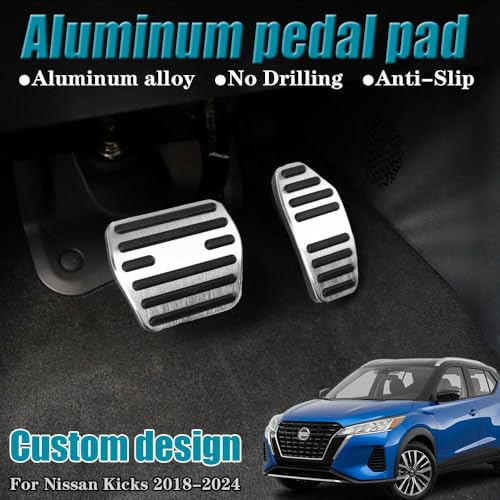 LEXLEY,with Kicks Logo 2PCS Anti-Slip Aluminum Brake Gas Pedal Pads,Auto No Drilling Accelerator Pedal Covers Only for Nissan 2018-2025 2026 Kicks-Sliver - color: SILVER