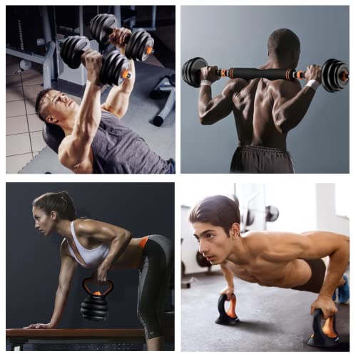 4 in 1 Adjustable Dumbbell Weight Set for Home Gym, 44 Lbs Free Weights Dumbbells Set with Connector Used as Barbell Kettlebells Push up Stand, Non-Slip Handle, for Men Women