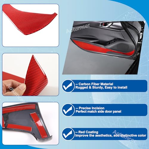 Soft Carbon Fiber Car Door Anti Kick Pad Trim Cover Compatible with Mazda MX-5 Miata 2016-2025+, Door Protector Mat Anti Dirty Anti Collision Stickers Interior Accessories (Red) - color: Red