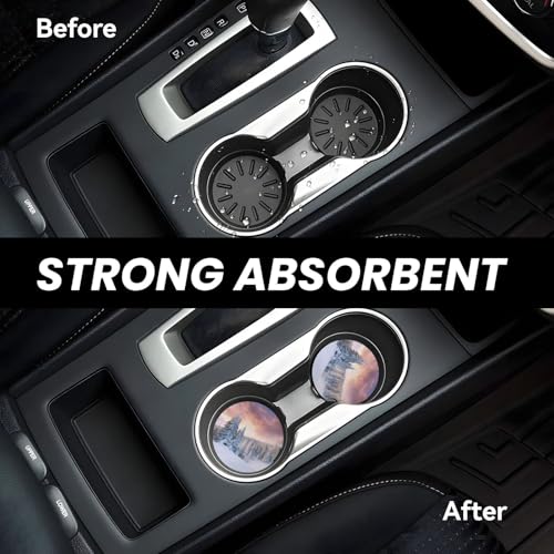 Winter Landscape Snow Car Coasters for Cup Holders, 2 Pack Absorbent Ceramic Drink Cup Coaster for Women Men, Auto Interior Accessories - color: T14