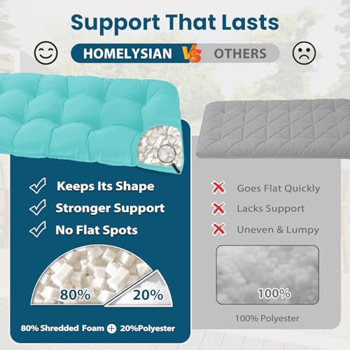 Tufted Bench Cushions for Outdoor Furniture, 48" x 18" Porch Swing Cushions Filled with Foam, Overstuffed Patio Cushions for Bench Loveseat with 2-3 Seats,Thick and Water Resistant, Teal - color: Teal, size: 48" x 18" x 5"