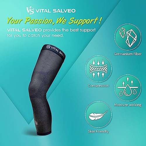 Vital Salveo Germanium & Carbon Recovery Full Leg Sleeve – Compression Leg Sleeve, Long Knee Sleeve for Arthritis, Basketball, Cycling, Football, Dark Grey (1 PC) Medium - color: grey, size: Medium (Pack of 1)