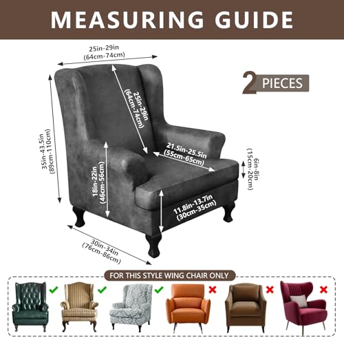 ANARACHON Leather Look Wingback Chair Covers, 2-Piece Wing Chair slipcover,Stretch Wing Back Armchair Slipcovers with Elastic Bottom, Soft Spandex Furniture Protector for Living Room (Light Grey) - color: Light Grey