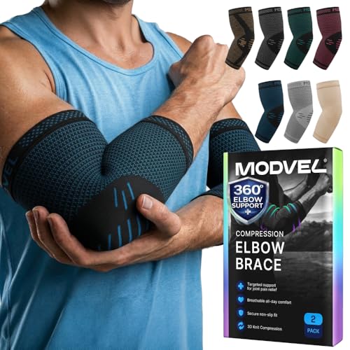 Modvel 2 Pack Elbow Brace for Tendonitis and Tennis Elbow Brace for Women and Men, Elbow Compression Sleeve for Pain Relief and Recovery – Elbow Sleeves Weightlifting Men, Sports & Workout, Arm Brace - color: Blue, size: XX-Large