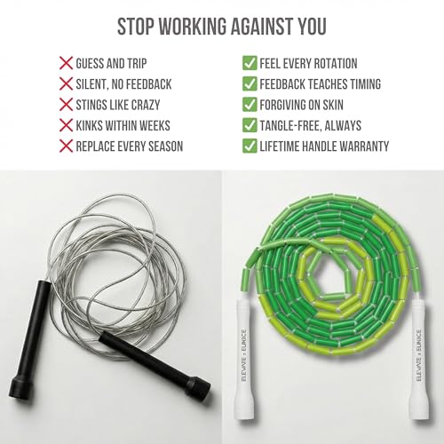 Pro-Grade Beaded Jump Rope for Beginners - color: Emerald
