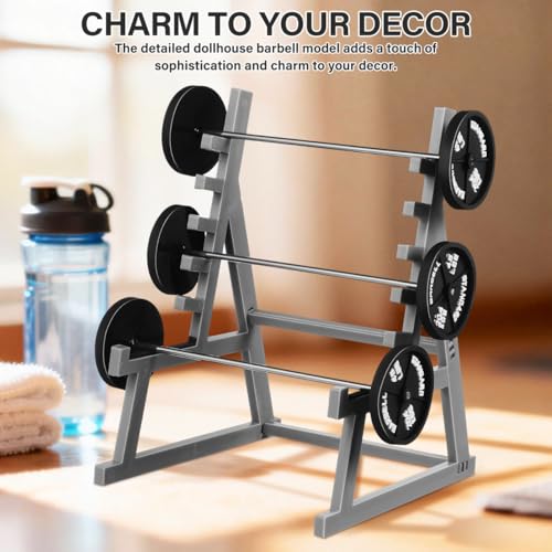 TOYANDONA Mini Fitness Model Squat Rack Pen Holder with Barbell Display Stand for Dollhouse Gym Desk Decor 6.29X4.72X3.93Inch Miniature Dollhouse Accessory