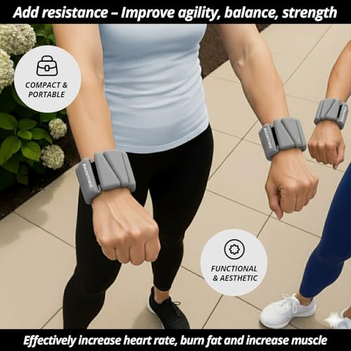 Wrist & Ankle Weights, Adjustable Bands for Women & Men Workouts, Set of 2 – 2lb or 4lb (1lb or 2lb each strap) Ideal for Runs, Jogs, Walks, Yoga, Dance, Pilates, Cardio, Aerobics, Strength Training - color: Grey, size: 2LB (1LB each)