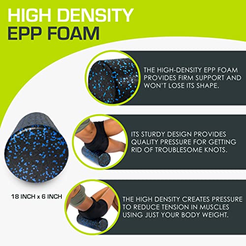 ProsourceFit High Density Foam Rollers 18 - inches long, Firm Full Body Athletic Massage Tool for Back Stretching, Yoga, Pilates, Post Workout Muscle Recuperation, Black/Blue - color: Black/Blue, size: 18"H x 6"D