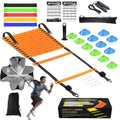 Speed Agility Training Equipment Set, Agility Ladder 20ft, 12 Football Cones, Resistance Parachute/Soccer Kick Trainer, Jump Rope, 5 Resistance Bands, Football Practice Equipment for Kids Adults - color: Orange Ladder Set