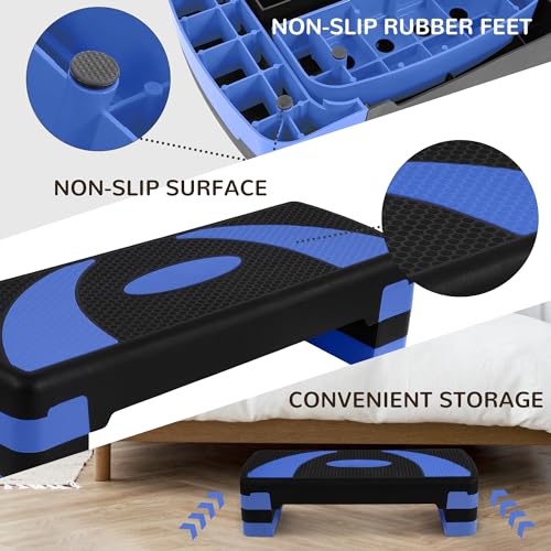 BalanceFrom Aerobic Step Platform Trainer with Adjustable 3-Level Risers, 400 Pound Weight Capacity – Non-Slip Exercise Stepper for Cardio, Strength, and Fitness Workouts, 31", Multiple Colors - color: Blue