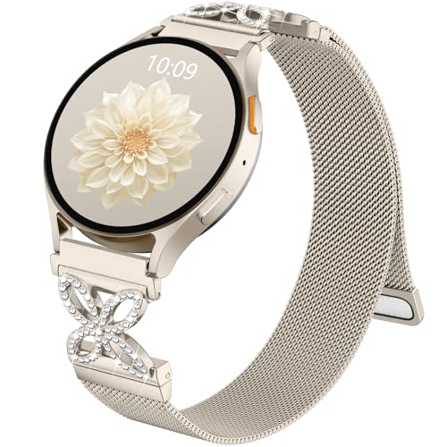 Getino Magnetic Metal Band Compatible with Galaxy Watch 7 Band 6 5 4 FE Active 2 40mm 44mm/Galaxy Watch 5 pro 45mm/Classic, 20mm Floral Dressy Strap for Samsung Watch Bands Women Milanese Mesh Loop - color: Bling Starlight