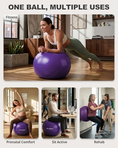 Trideer Yoga Ball for Exercise, Pilates, Core & Balance Training, Stability Ball for Pregnancy & Birthing Prep, Physical Therapy, Daily Stretching, Office Chair for Active Sitting, Quick Pump Included - color: Violet, size: L(23-26ines/58-65cm)