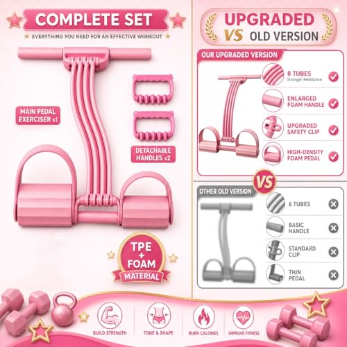 Pedal Resistance Band with Handle Upgraded 8-Tube Resistance Bands with Handles Set, 3-in-1 Multifunctional Chest Expander, Back Puller and Stretching Rope,Detachable Pedal Exerciser for Home - color: Purple